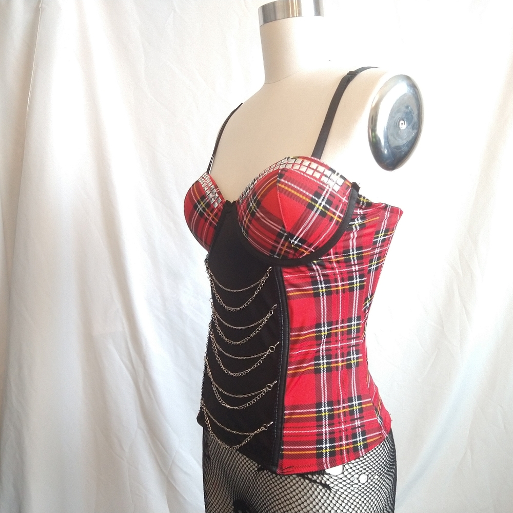 ❌SOLD Morbid Threads Punk Corset Bustier Red Plaid Goth - Picture 7 of 11